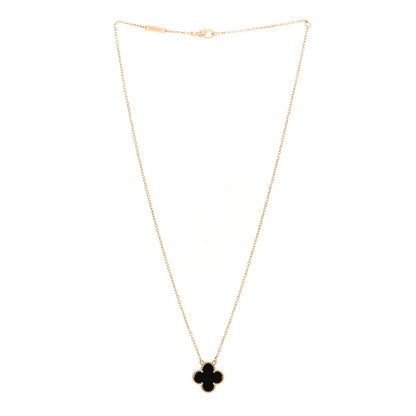 Van Cleef & Arpels 18K Yellow Gold Black Onyx Vintage Alhambra Pendant Necklace 2 of 5