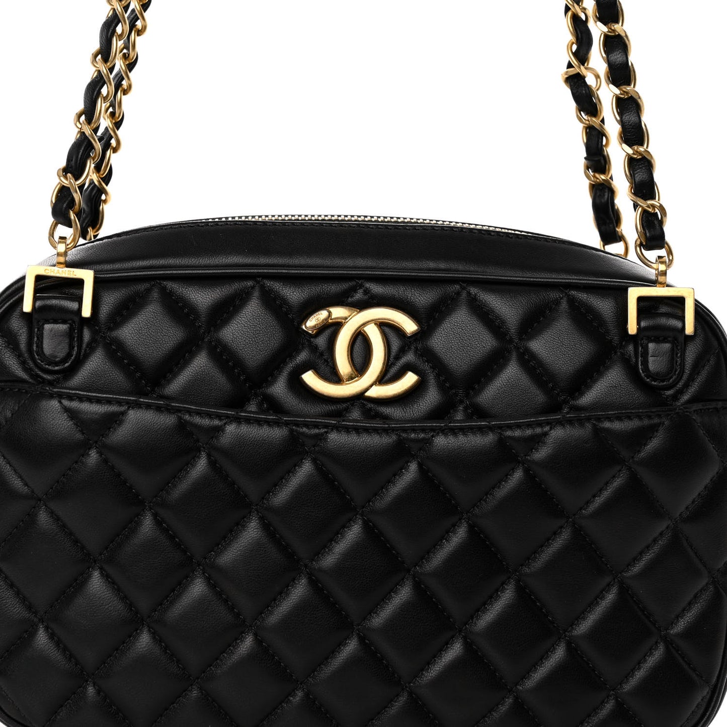Lambskin Quilted Medium CC Crown Camera Case Black