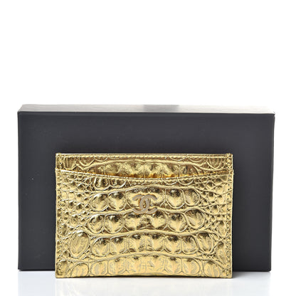 Chanel Metallic Calfskin Crocodile Embossed Cocodile Card Holder Gold 9 of 9