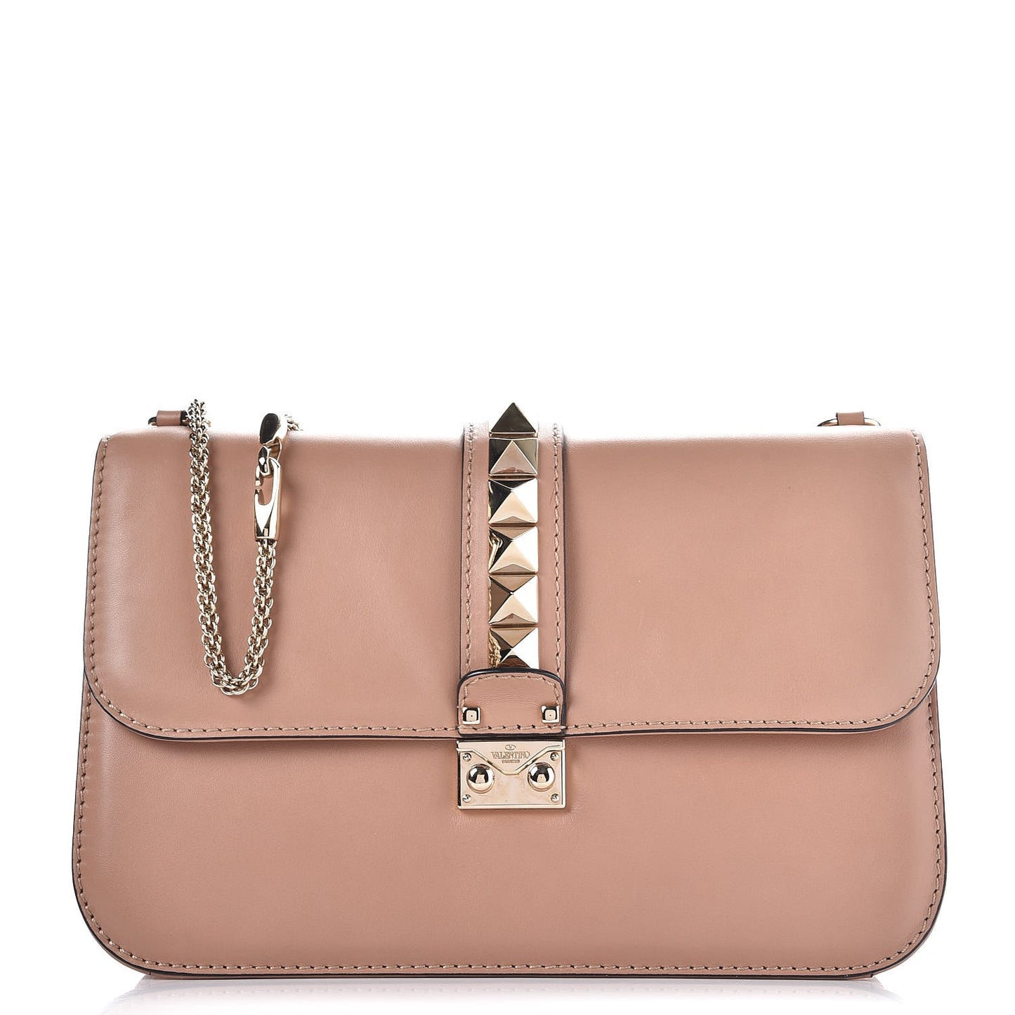 Vitello Large Glam Lock Rockstud Flap Poudre
