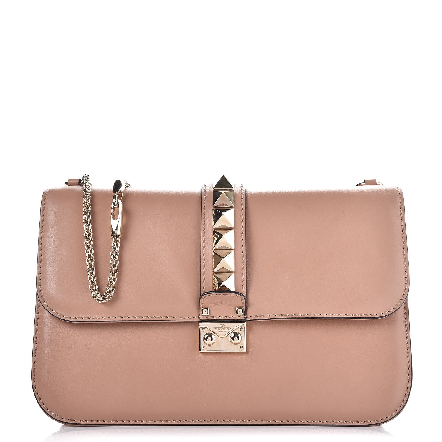 Valentino Garavani Vitello Large Glam Lock Rockstud Flap Poudre 1 of 8