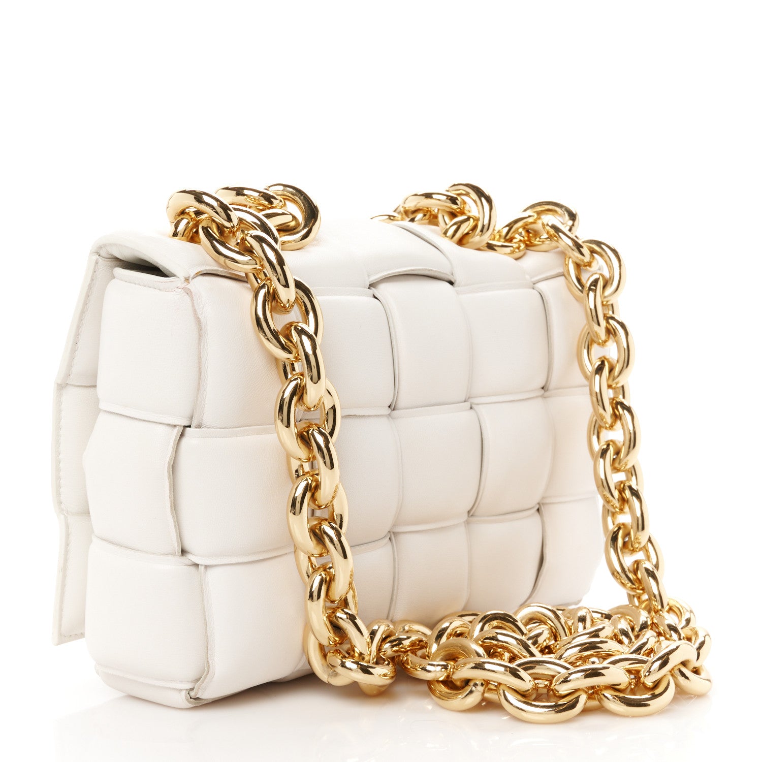 Bottega Veneta Lambskin Maxi Intreccio Padded Chain Cassette Crossbody Bag White 3 of 14
