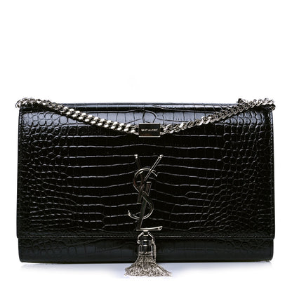 Saint Laurent Calfskin Crocodile Embossed Medium Classic Monogram Kate Tassel Satchel Black 1 of 5