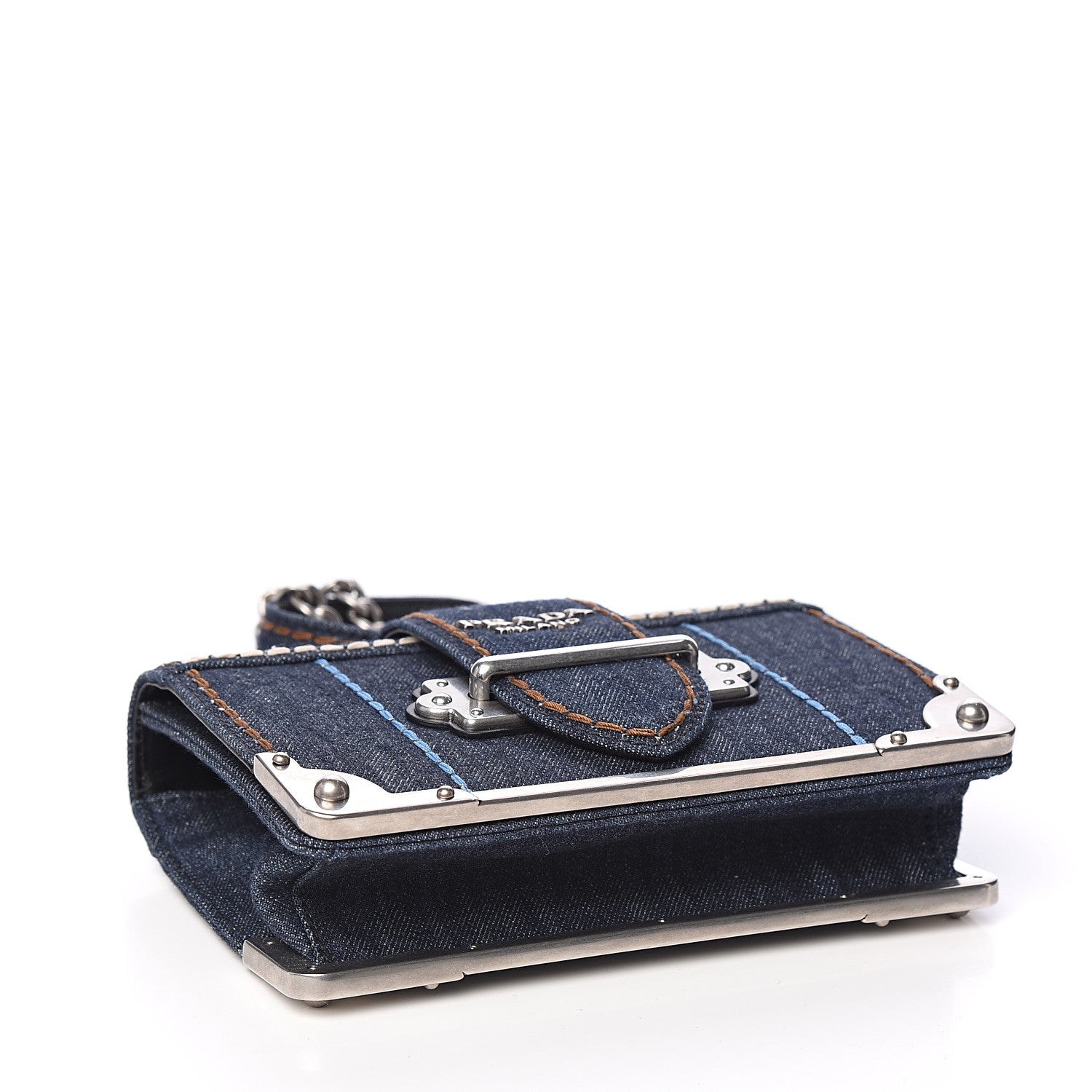 Prada Denim Small Cahier Bag Blue 3 of 9