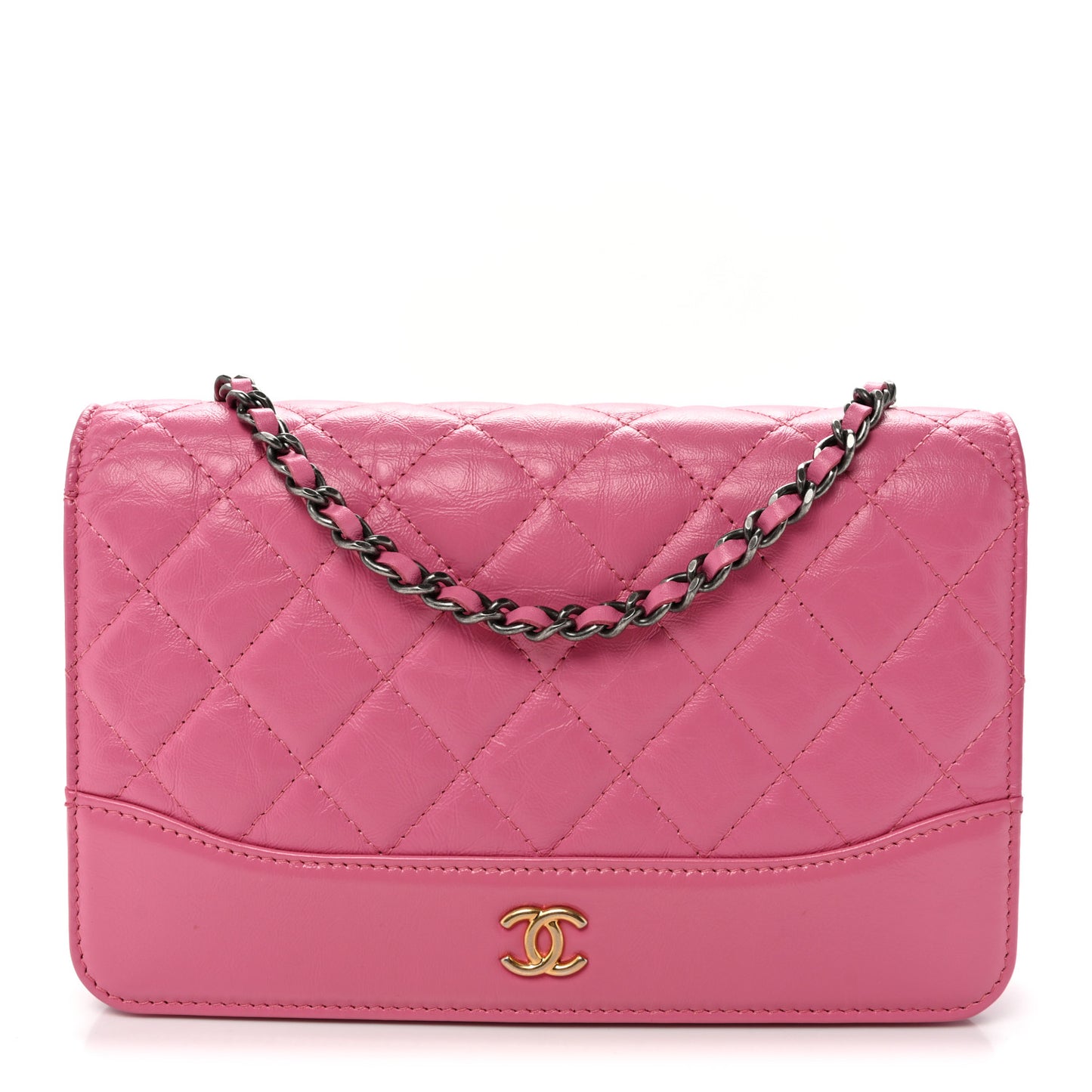 Aged Calfskin Quilted Gabrielle Wallet On Chain WOC Pink