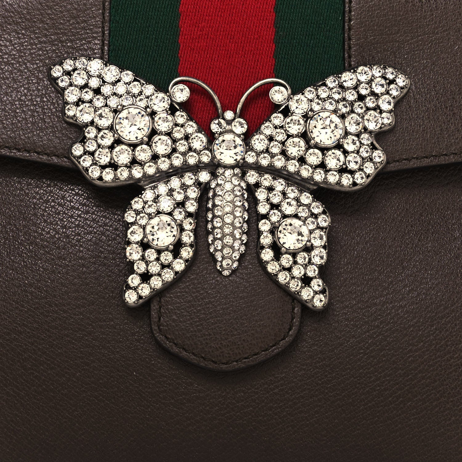 Gucci Textured Calfskin Web Crystal Butterfly Stripe Medium Totem Top Handle Bag New Acero 9 of 13