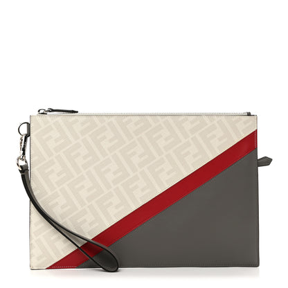 Fendi Glazed Fabric Vitello Liberty FF 1974 Diagonal Flat Clutch Perla Argilla Fragola 1 of 7