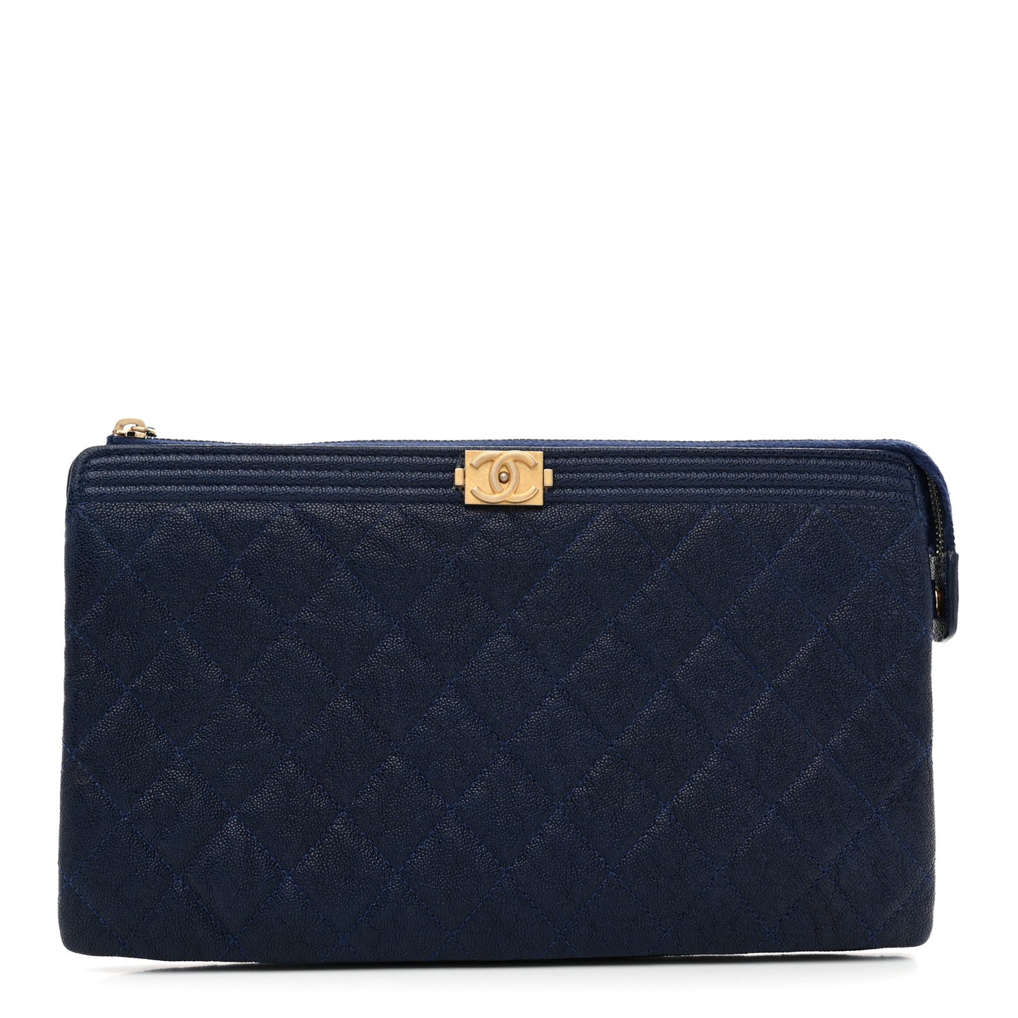 Caviar Quilted Small Zipped Boy Pouch Navy