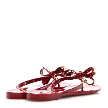 Valentino Garavani PVC Jelly Rockstud Bow Thong Sandals 37 Rubino 4 of 7