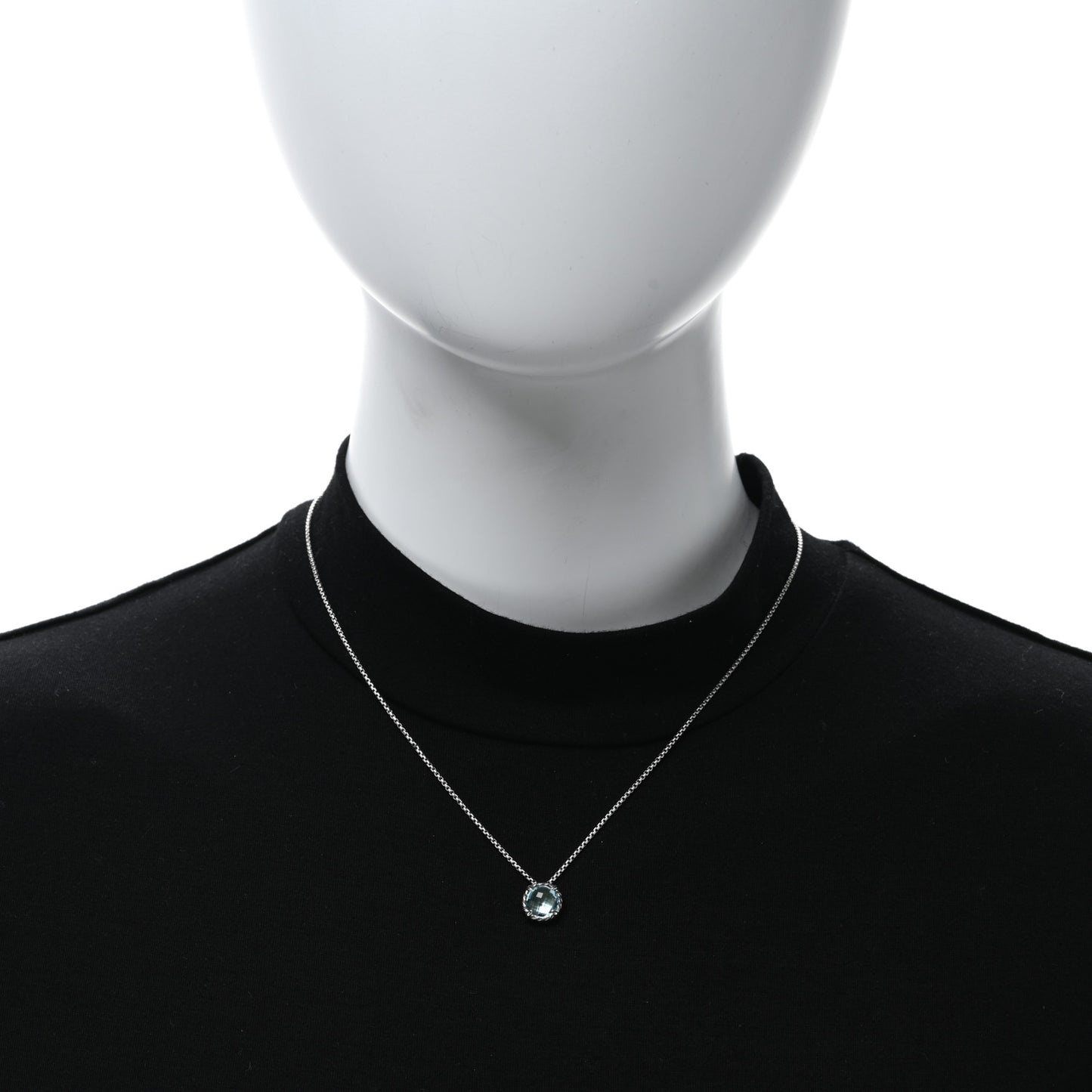 Sterling Silver Blue Topaz 8mm Chatelaine Pendant Necklace