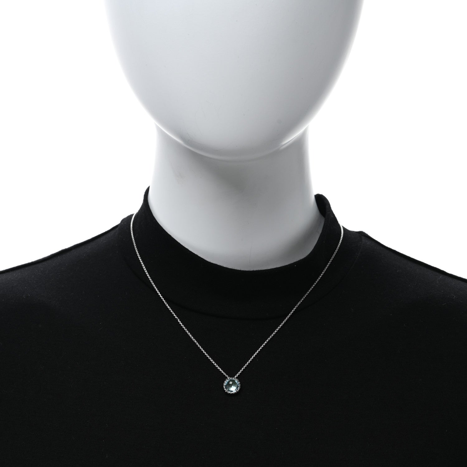 David Yurman Sterling Silver Blue Topaz 8mm Chatelaine Pendant Necklace 3 of 4