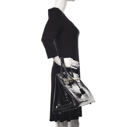 Hermes Shiny Porosus Crocodile Birkin 35 Black 2 of 32