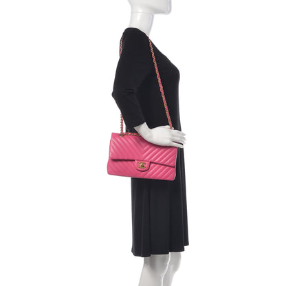 Chanel Lambskin Chevron Quilted Medium Double Flap Pink 3 of 13