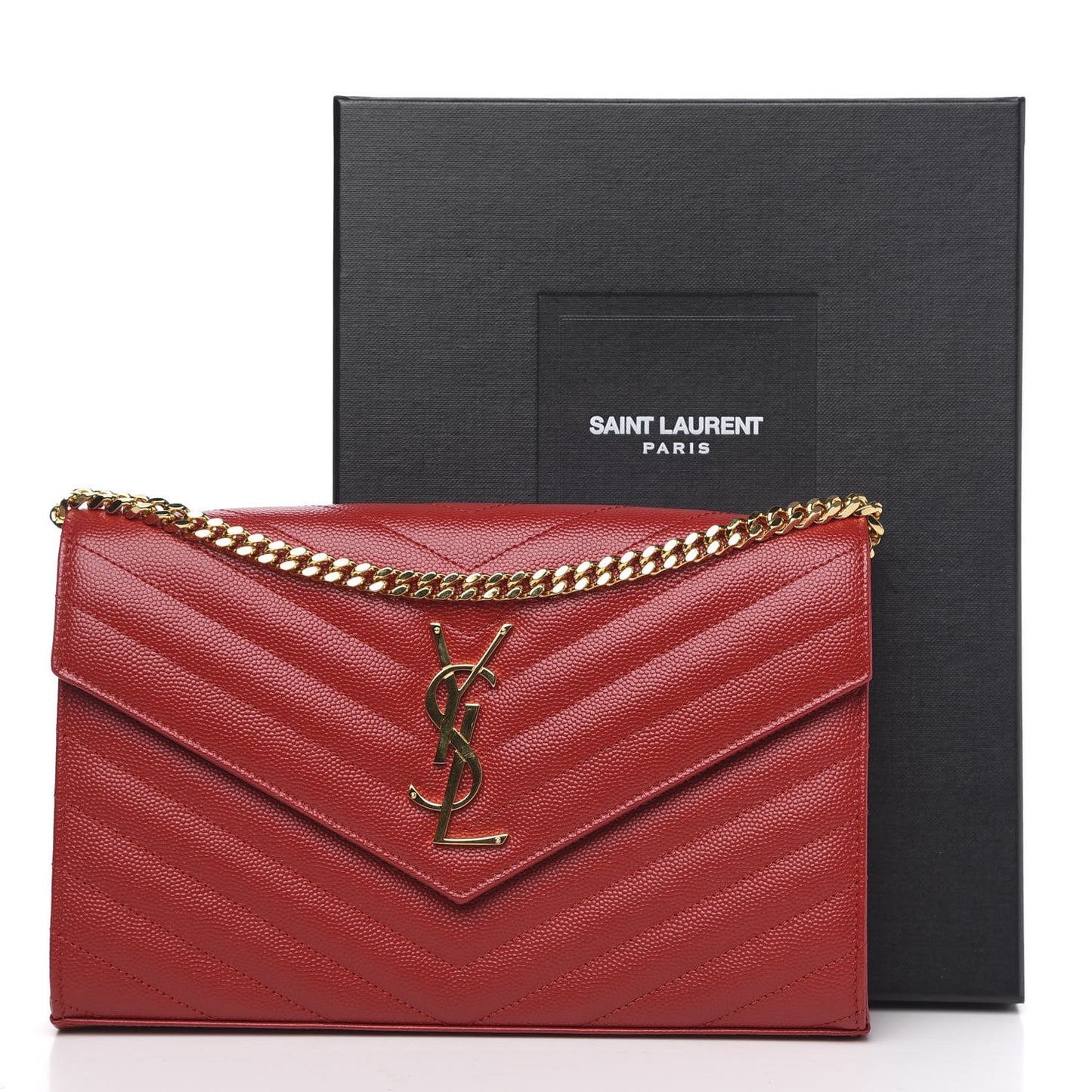 Grain De Poudre Matelasse Chevron Monogram Chain Wallet Red