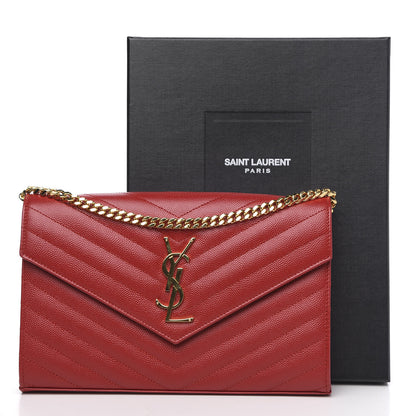 Saint Laurent Grain De Poudre Matelasse Chevron Monogram Chain Wallet Red 9 of 9