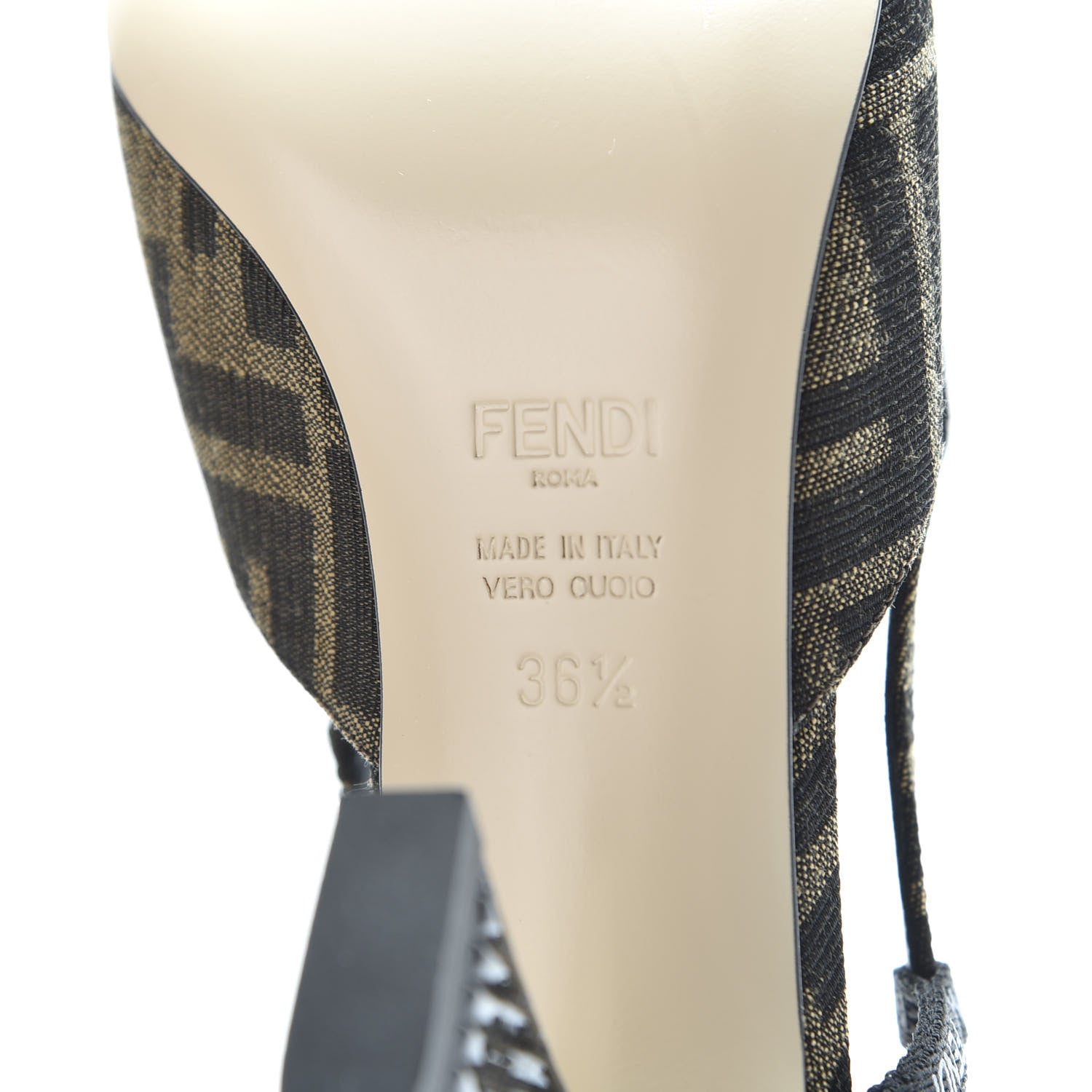 Fendi Jacquard FFreedom Decollete Slingback Square Toe Pumps 36.5 Tobacco 9 of 10