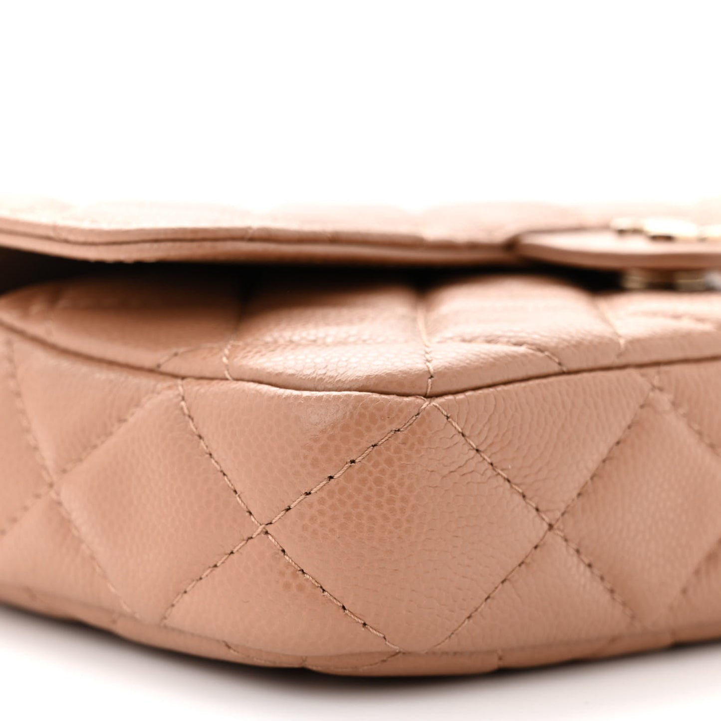 Caviar Quilted Flap Phone Holder With Chain Beige