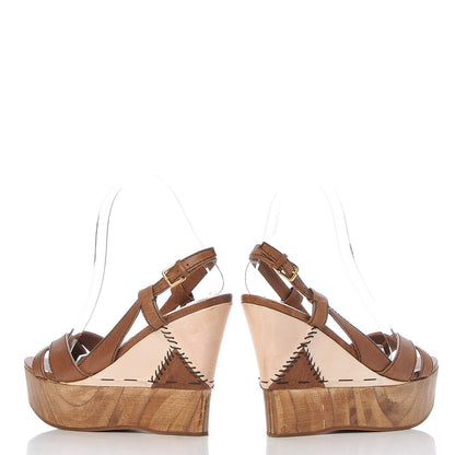Miu Miu Calfskin Patchwork Wedge Sandals 34.5 Brown 5 of 13