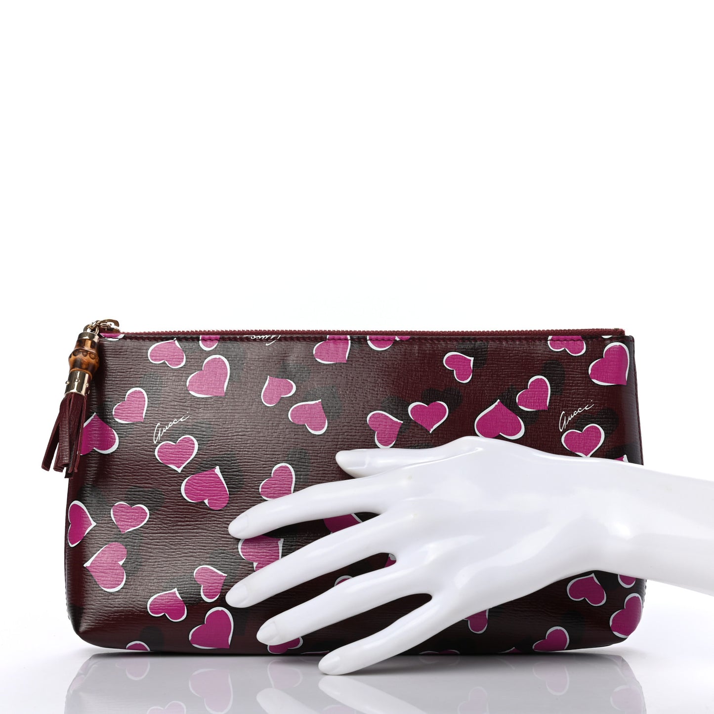 Calfskin Heartbeat Print Large Pouch New Wine