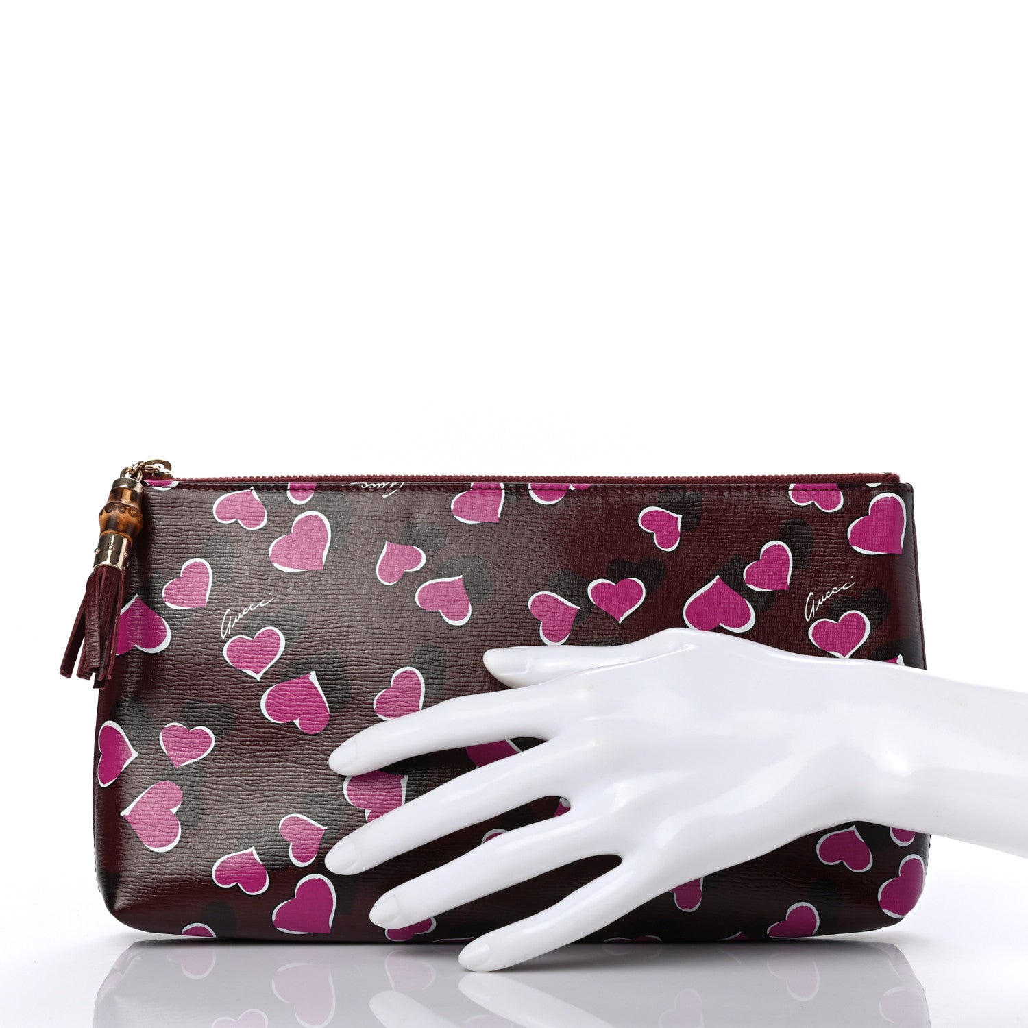 Gucci Calfskin Heartbeat Print Large Pouch New Wine 2 of 7