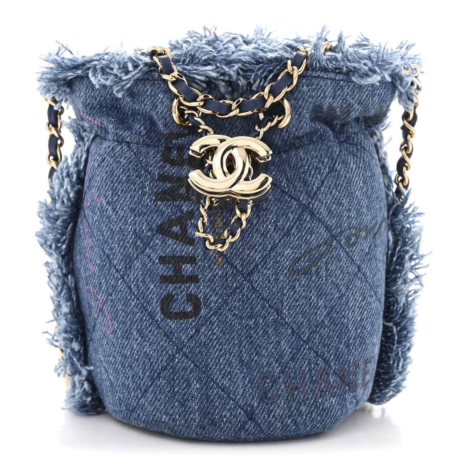 Chanel Denim Quilted Mood Mini Bucket With Chain Blue Multicolor 1 of 10
