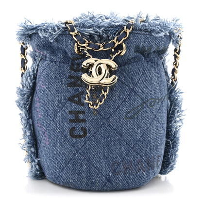 Chanel Denim Quilted Mood Mini Bucket With Chain Blue Multicolor 1 of 10