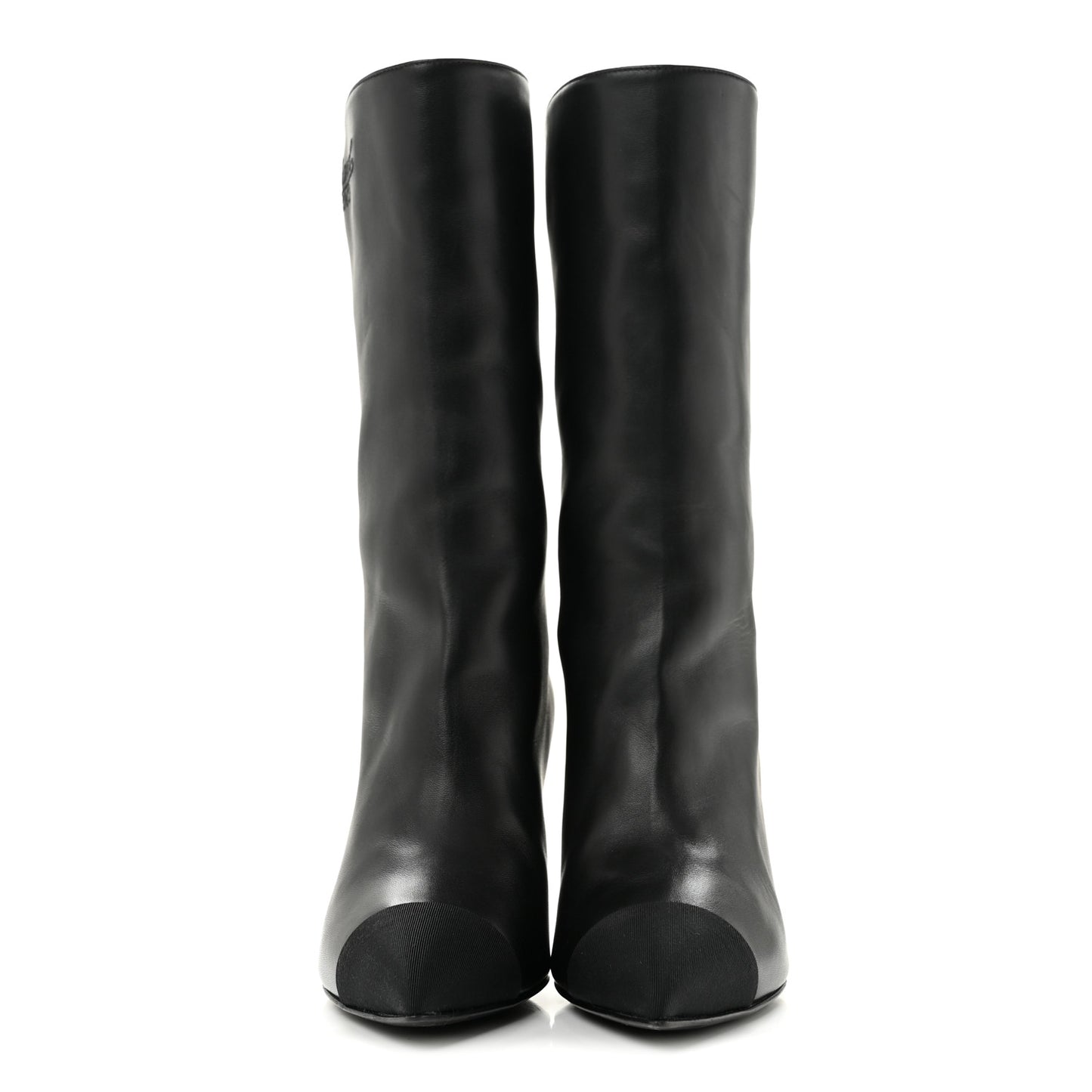 Lambskin Grosgrain Cap Toe Short Boots 35.5 Black