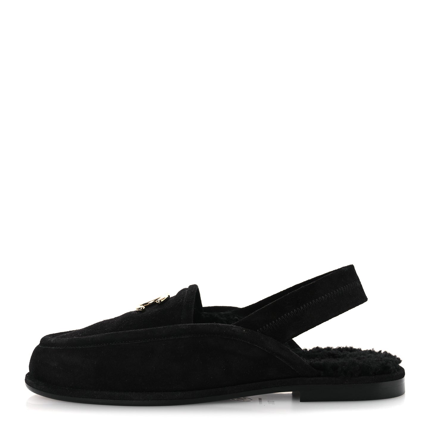 Suede Calfskin CC Slingback Loafers 37.5 Black