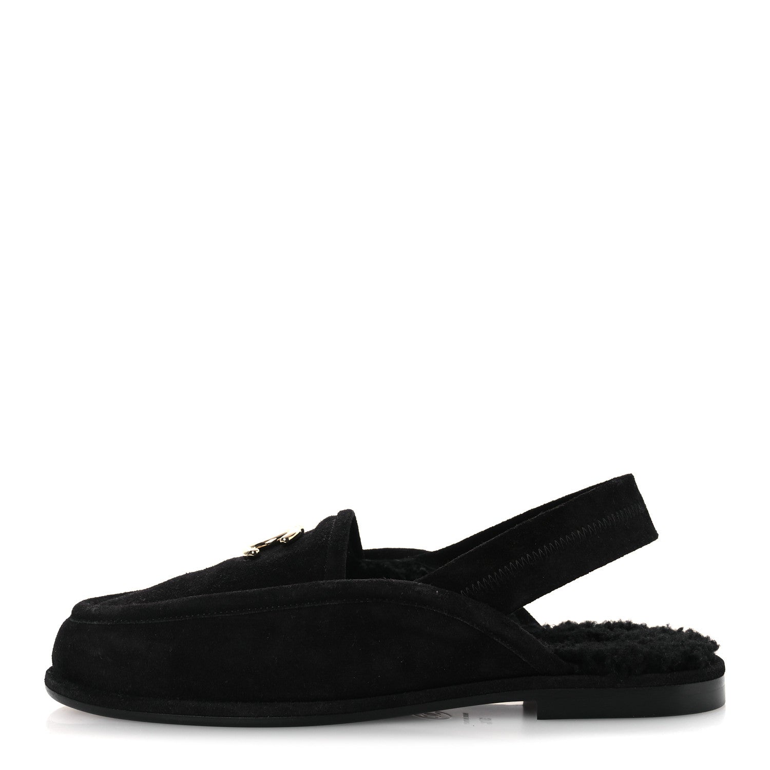 Chanel Suede Calfskin CC Slingback Loafers 37.5 Black 1 of 11