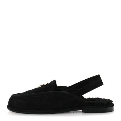 Chanel Suede Calfskin CC Slingback Loafers 37.5 Black 1 of 11