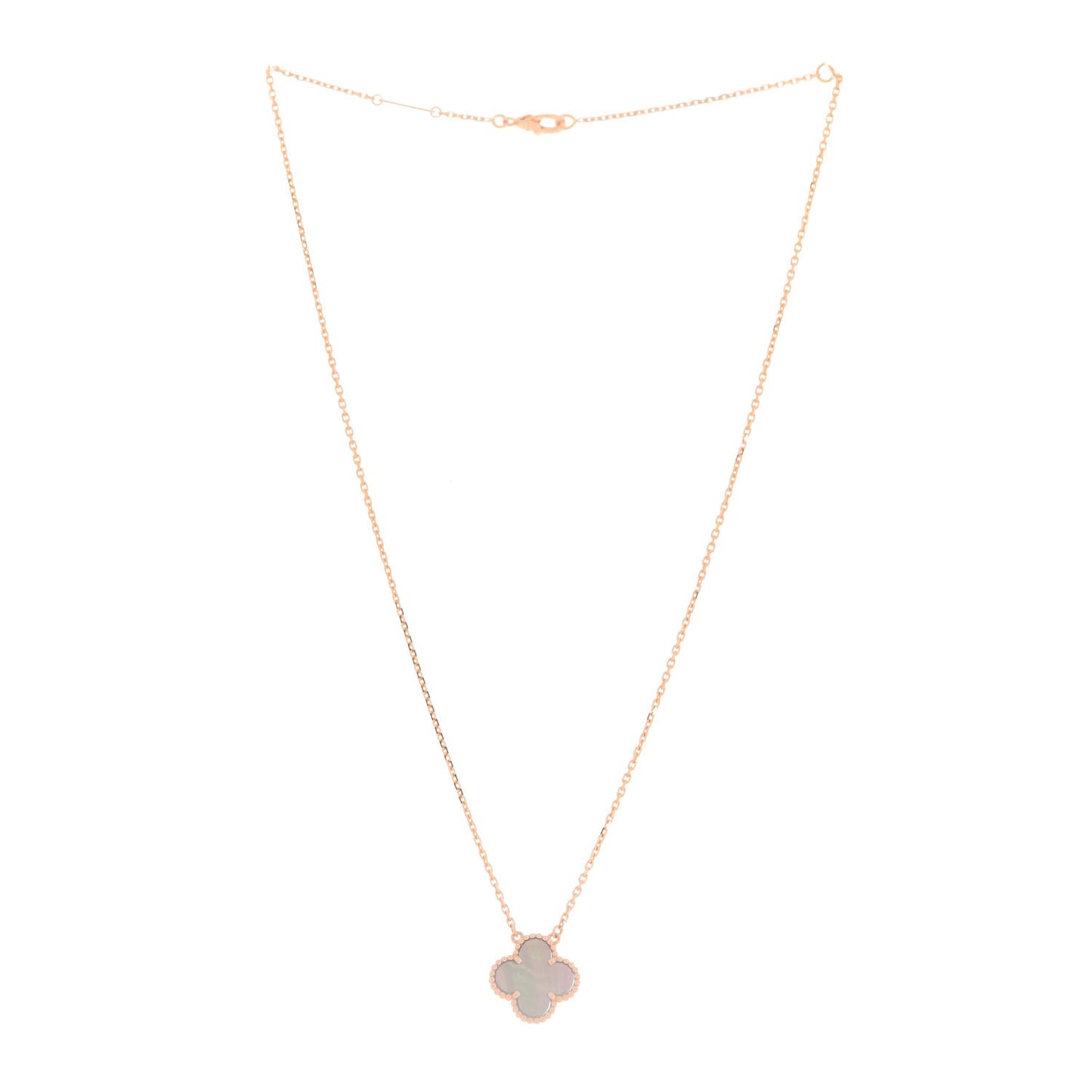 18K Rose Gold Gray Mother of Pearl Vintage Alhambra Pendant Necklace