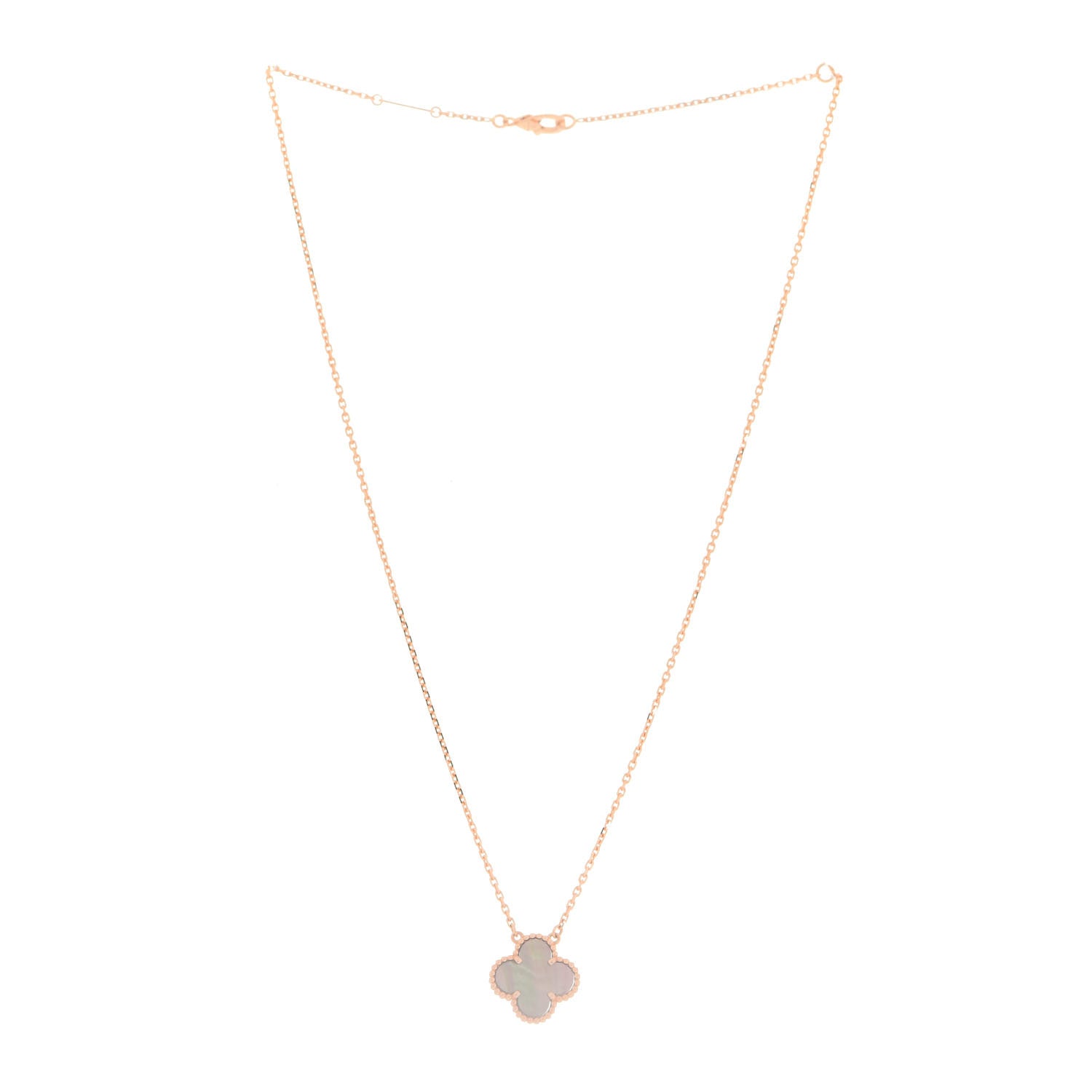 Van Cleef & Arpels 18K Rose Gold Gray Mother of Pearl Vintage Alhambra Pendant Necklace 3 of 6