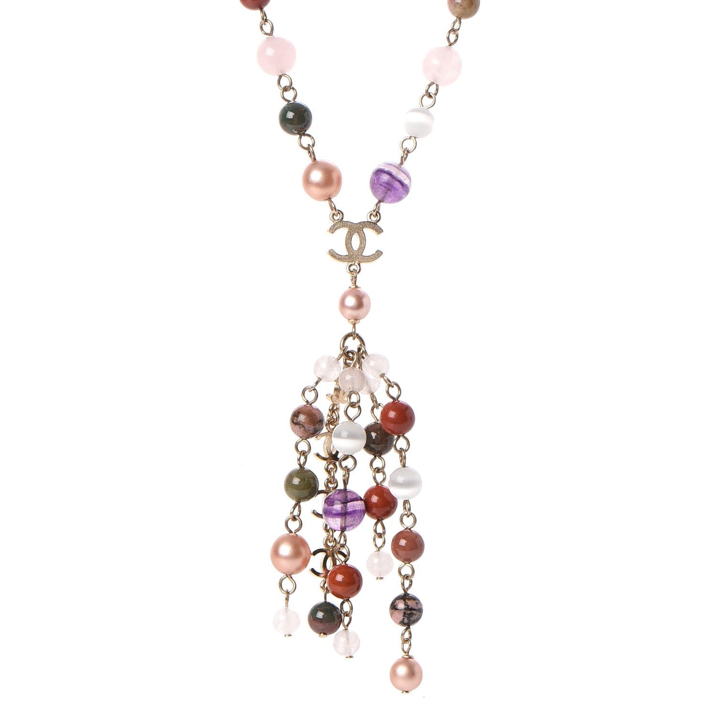 Beaded CC Long Necklace Multicolor
