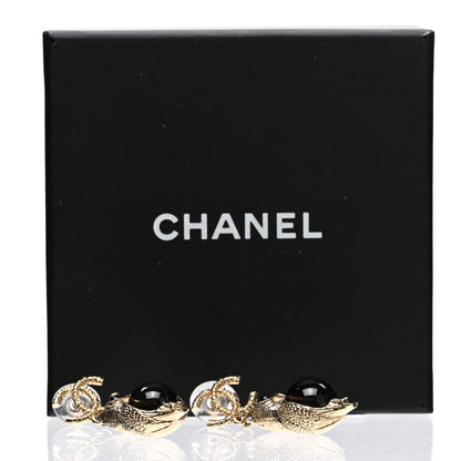 Chanel Resin Pearl CC Owl Earring Gold Black 5 of 5