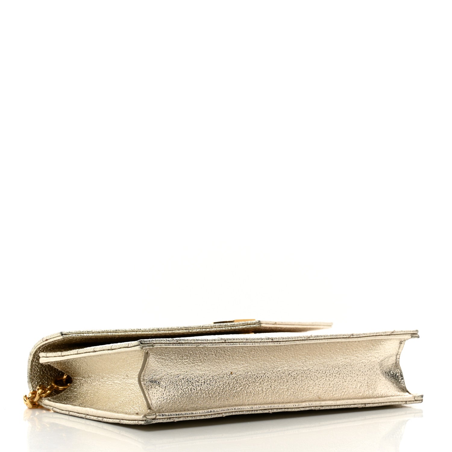 Saint Laurent Metallic Crackled Calfskin Matelasse Chevron Monogram Envelope Chain Wallet Gold 4 of 11