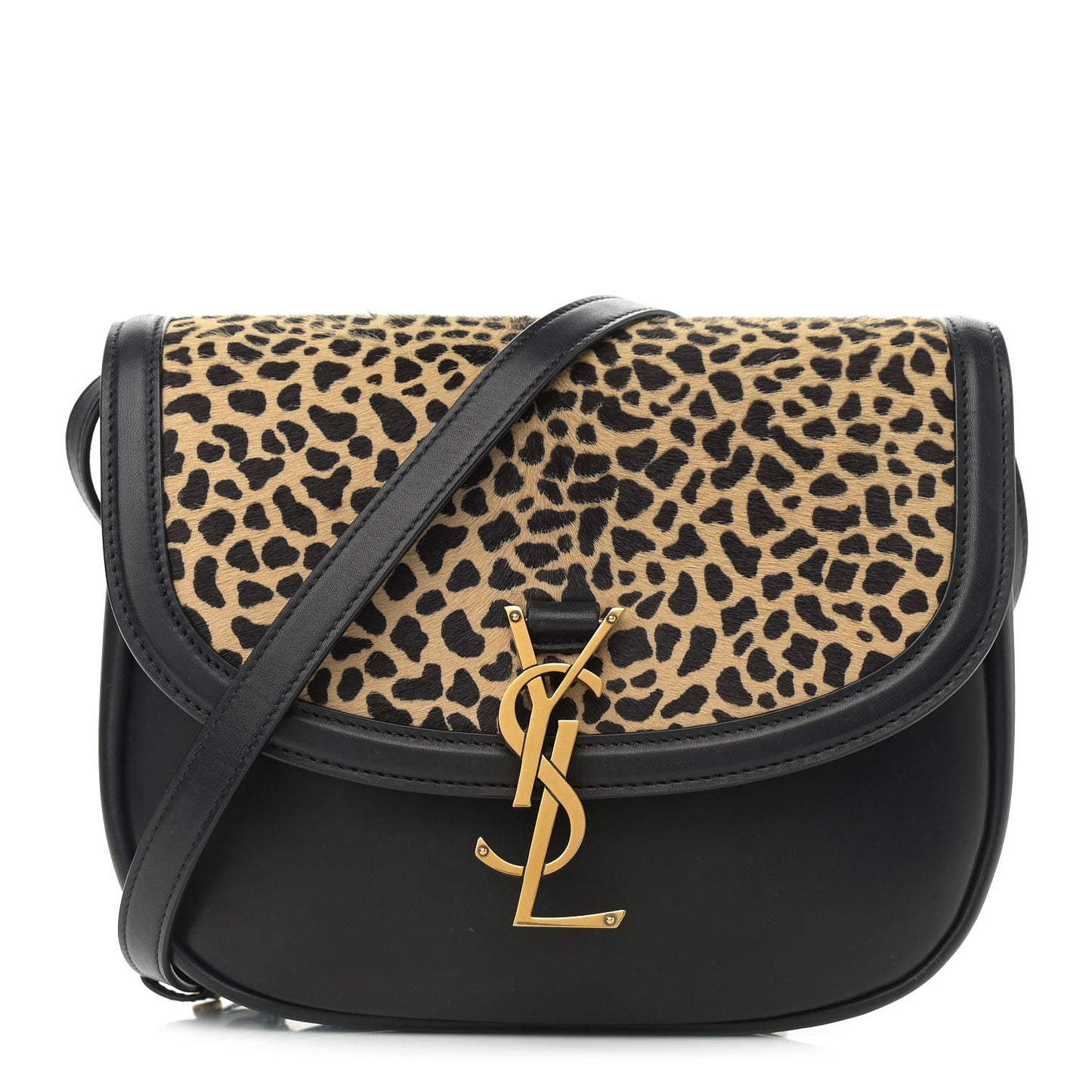 Pony Hair Calfskin Leopard Print Monogram Medium Kaia Satchel Black