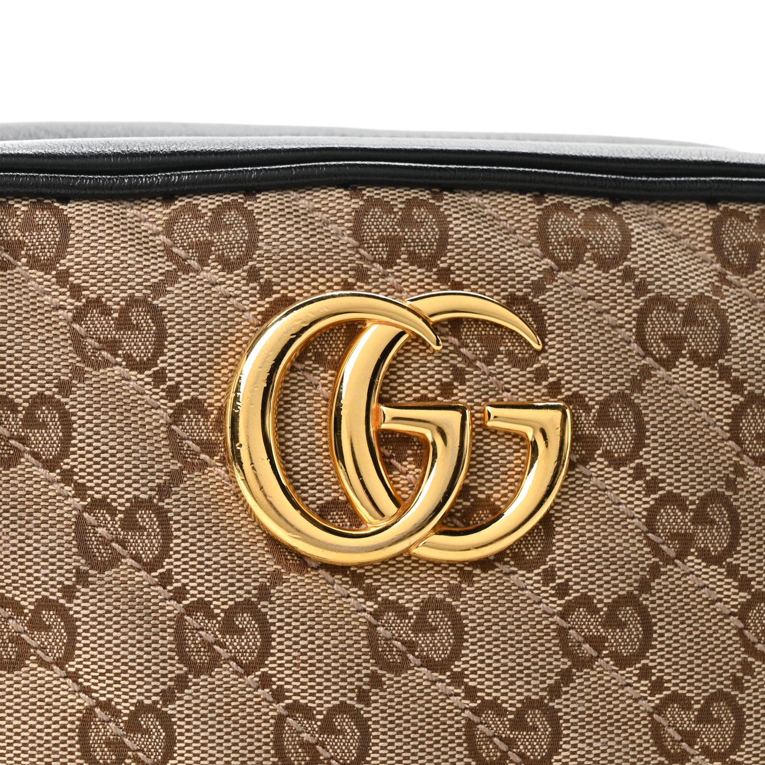 Gucci Monogram Matelasse Diagonal Small GG Marmont Chain Shoulder Bag Beige Black 8 of 10