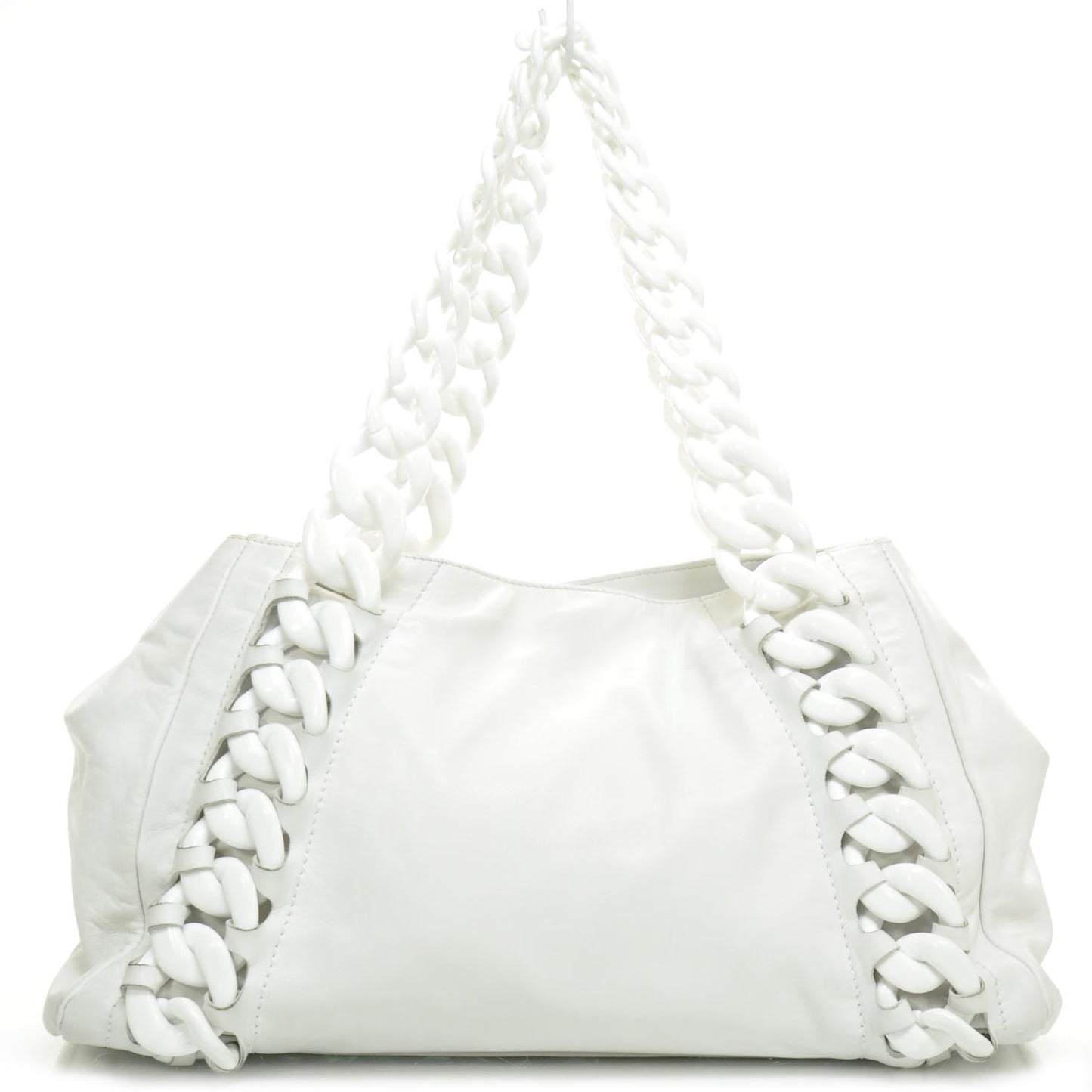 Leather Modern Chain Tote White