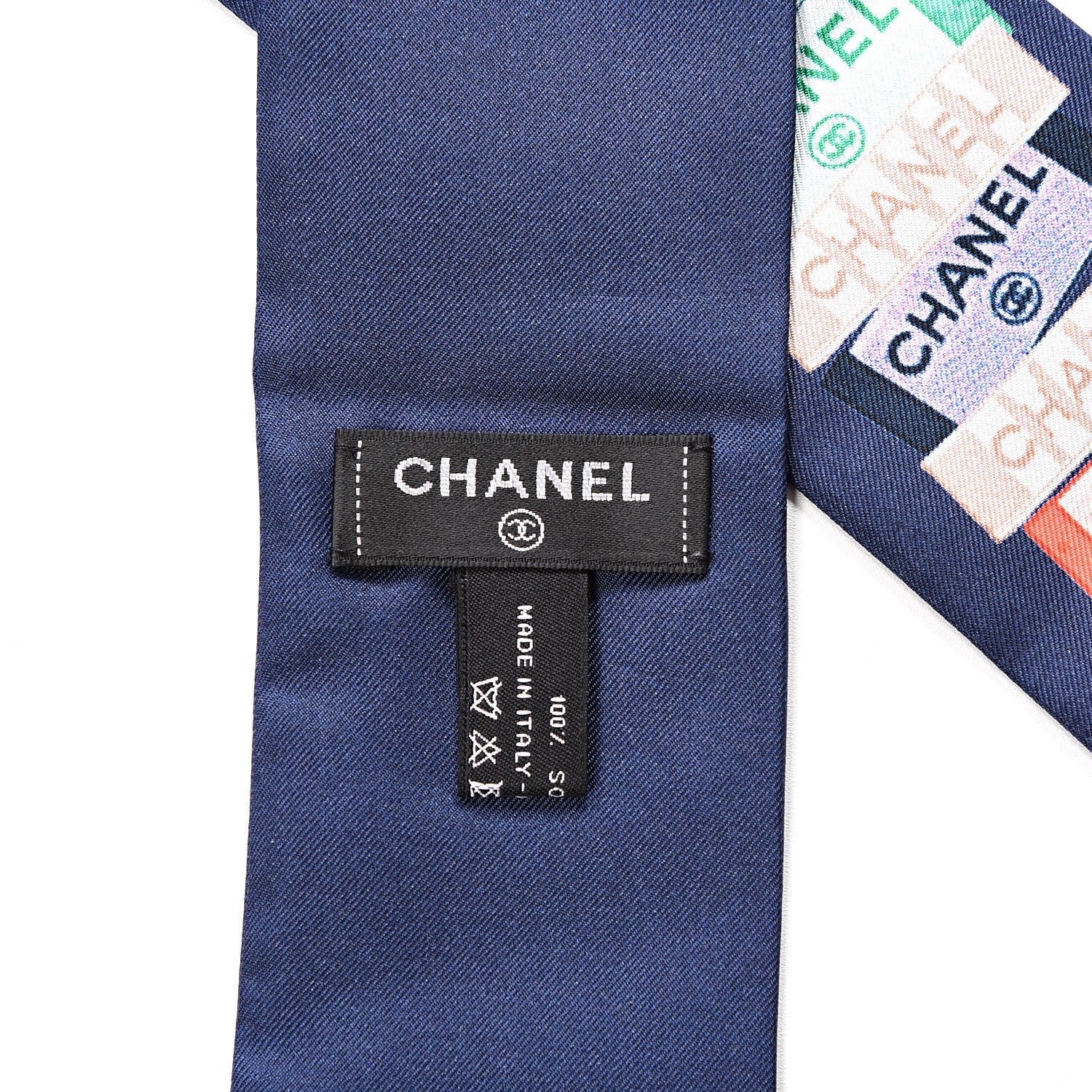 Chanel Silk Twill Slim Bandeau Scarf Navy Blue Red 3 of 3