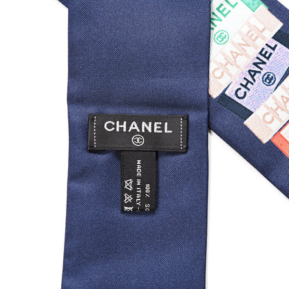 Chanel Silk Twill Slim Bandeau Scarf Navy Blue Red 3 of 3