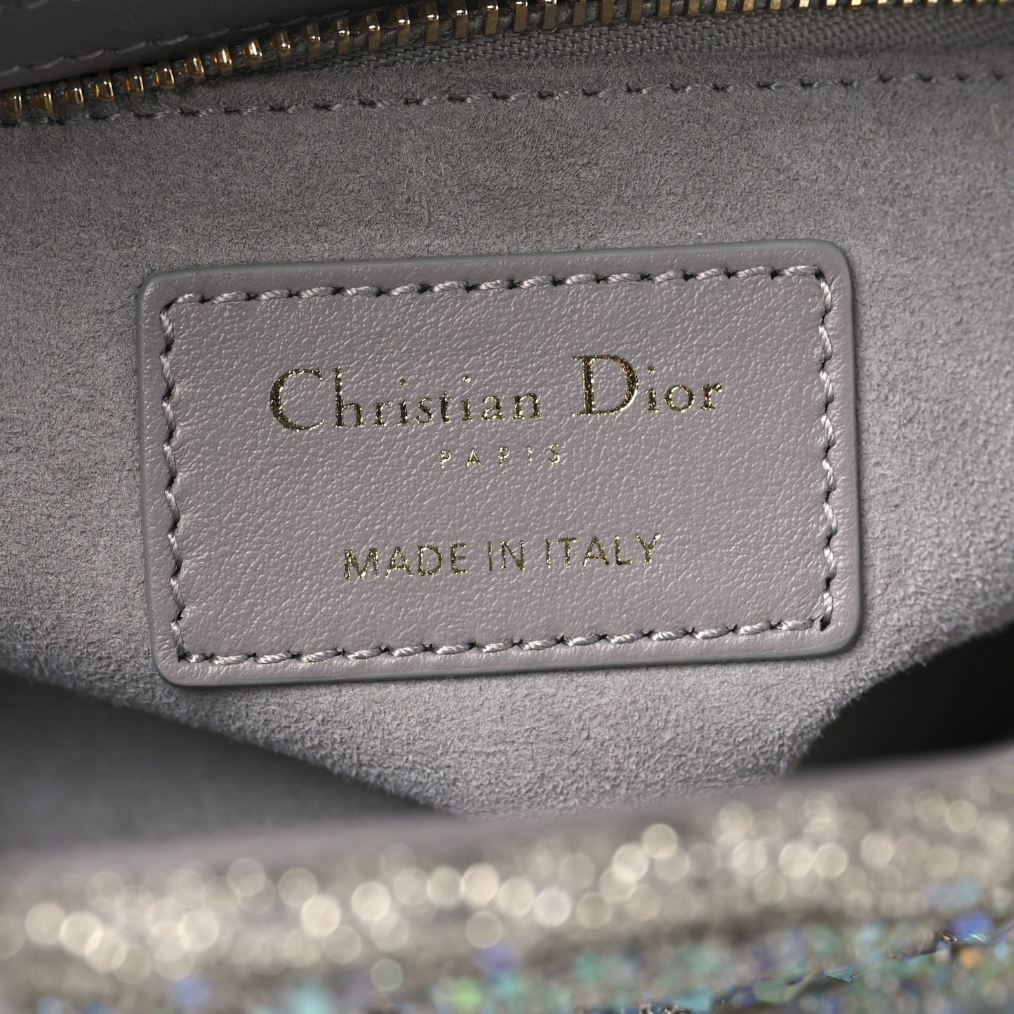 Calfskin Satin Celestial Bead Embroidery Embroidered Small Lady Dior Grey Multicolor