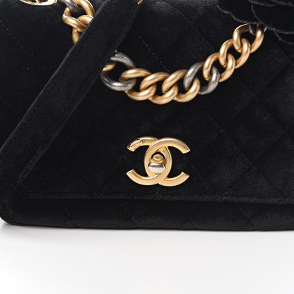 Chanel Velvet Quilted Small Camellia Flap Black 10 of 11
