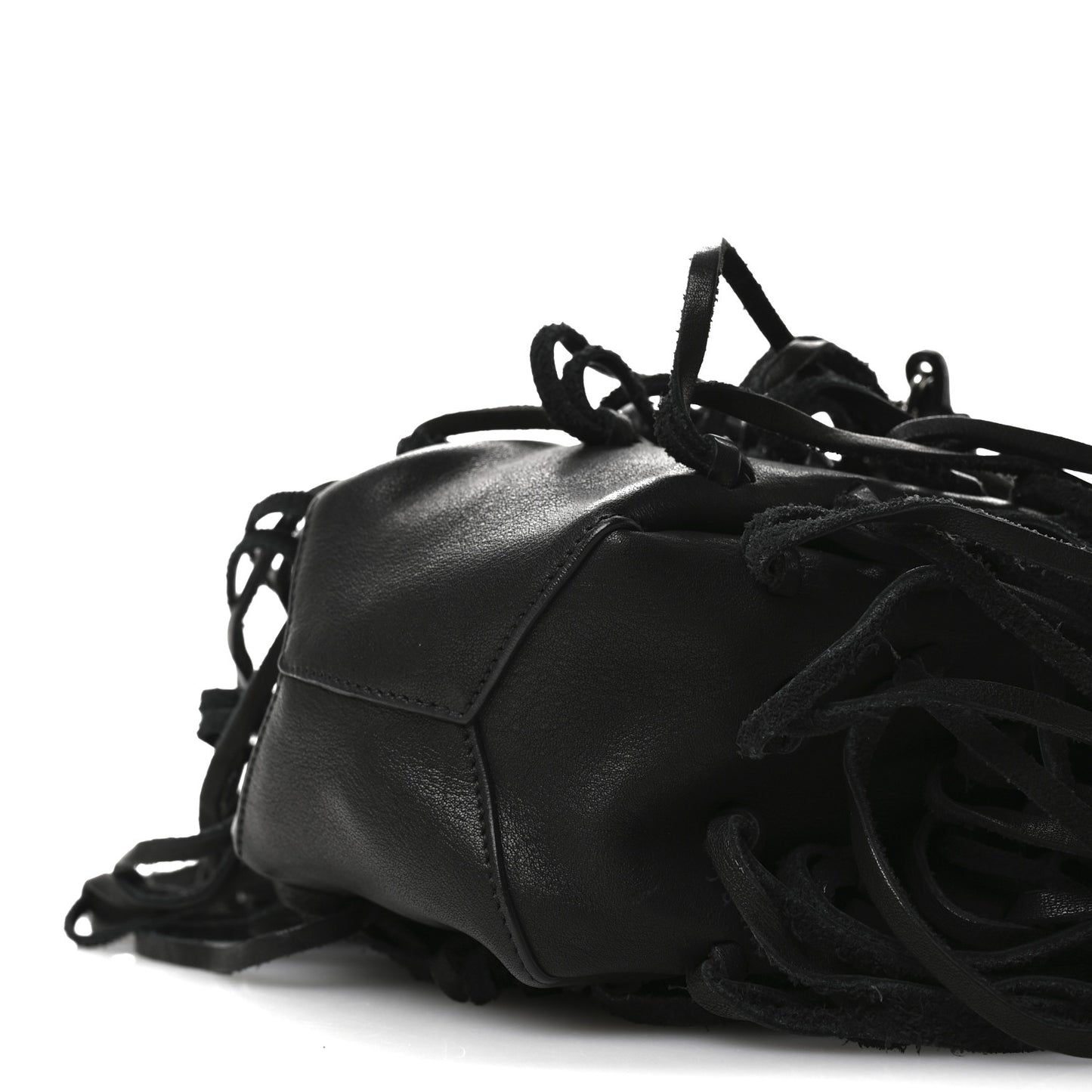 Calfskin Fringe Monogram Mini Bourse Bucket Bag Black