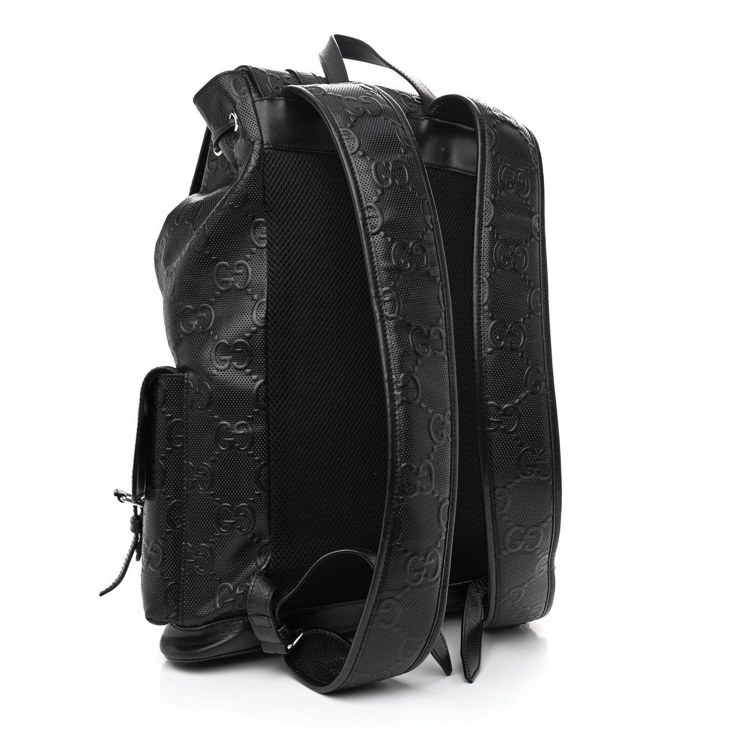 Calfskin GG Tennis Embossed Double Buckle Backpack Black