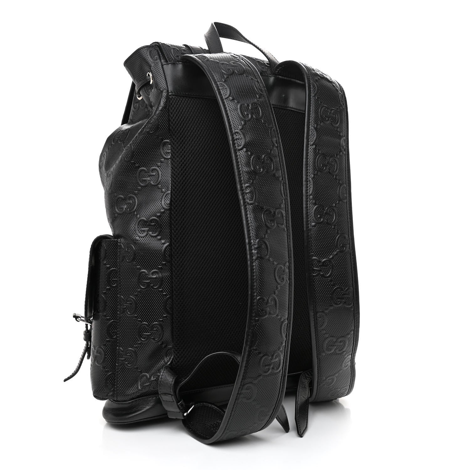 Gucci Calfskin GG Tennis Embossed Double Buckle Backpack Black 3 of 8