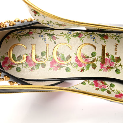 Gucci Patent Studded Crystal Block-Heel Pumps 39.5 Black Gold 7 of 9
