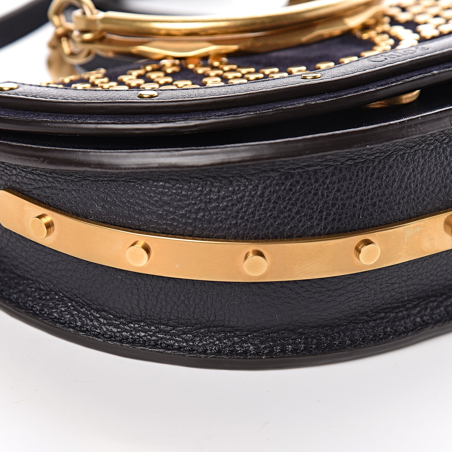 Chloe Suede Calfskin Constellation Studded Small Nile Bracelet Minaudiere Bag Full Blue 8 of 10