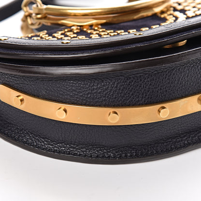 Chloe Suede Calfskin Constellation Studded Small Nile Bracelet Minaudiere Bag Full Blue 8 of 10
