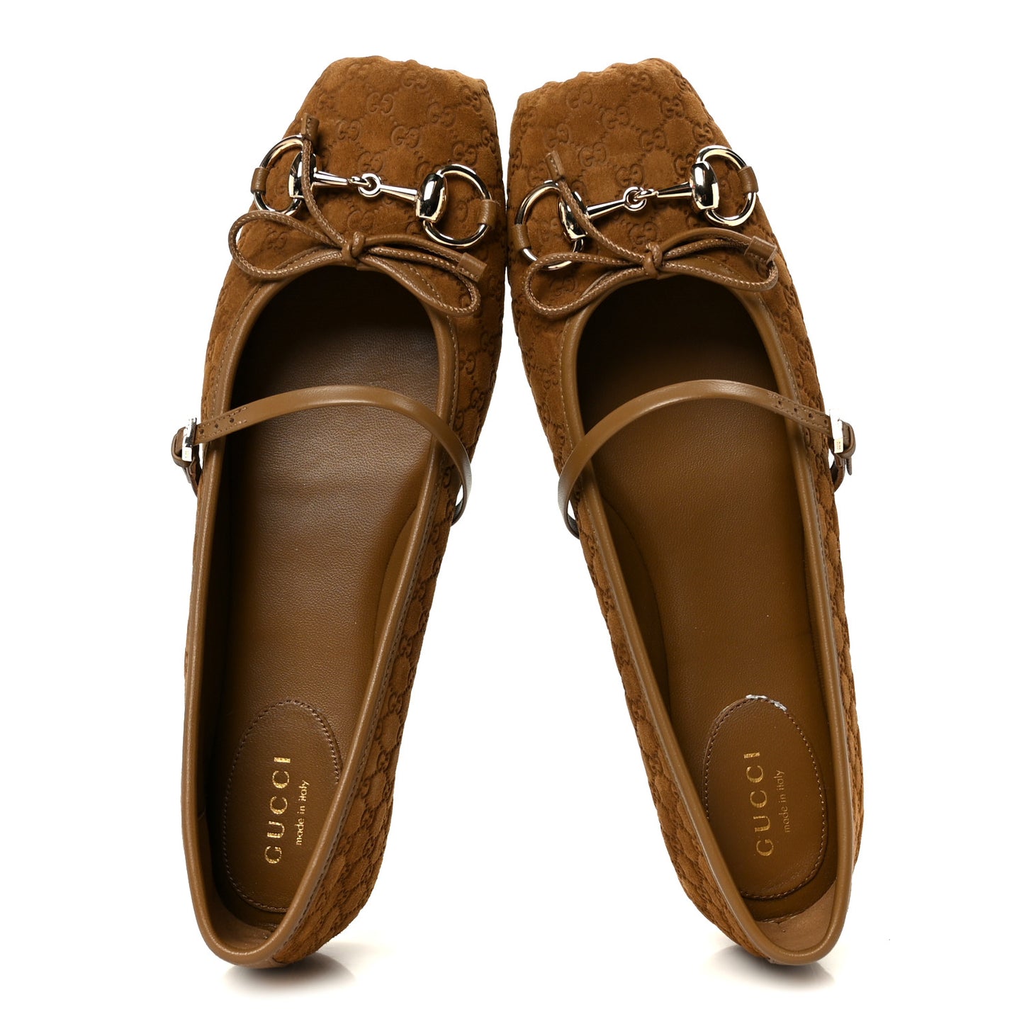 Kid Scamosciato Micro GG Monogram Horsebit Ballet Flats 37.5 Cuoio Dafne