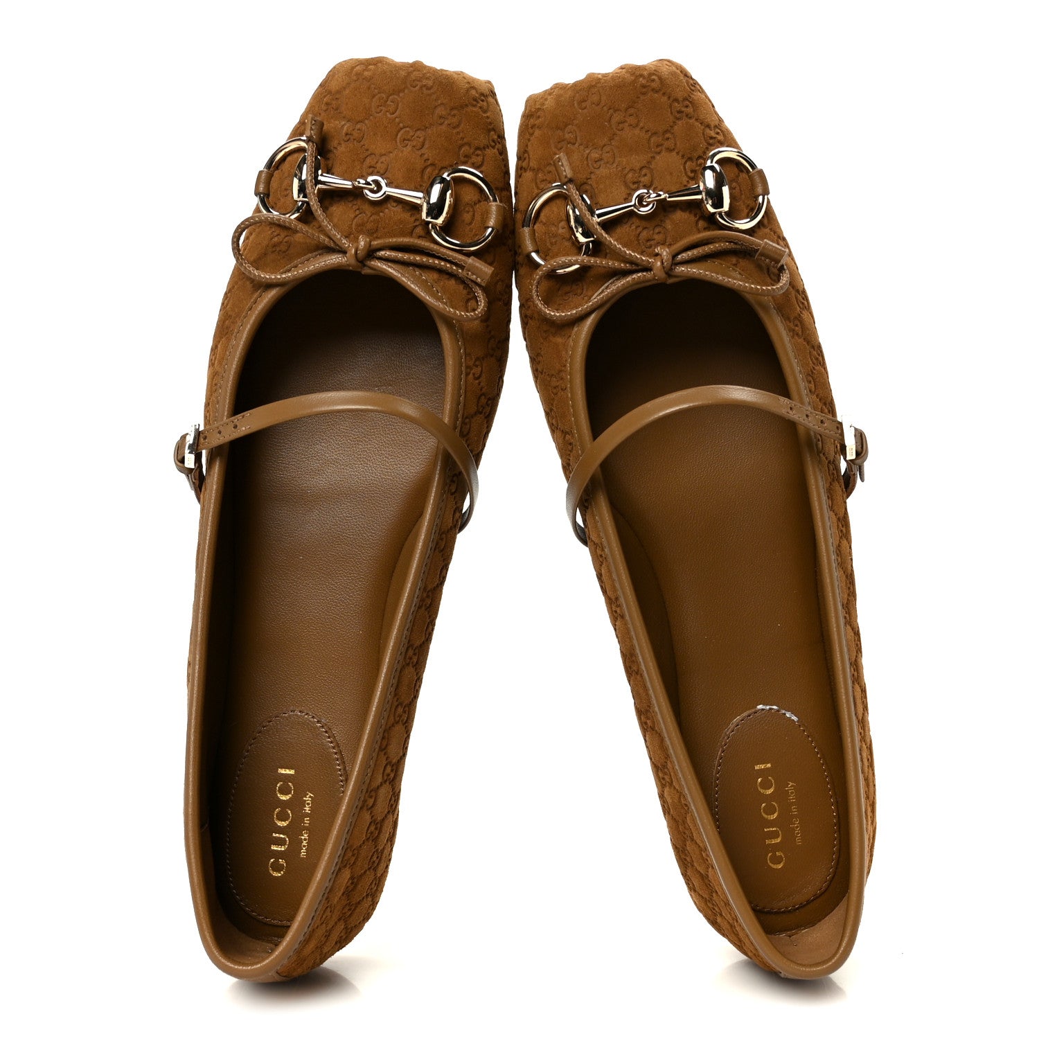 Gucci Kid Scamosciato Micro GG Monogram Horsebit Ballet Flats 37.5 Cuoio Dafne 2 of 10